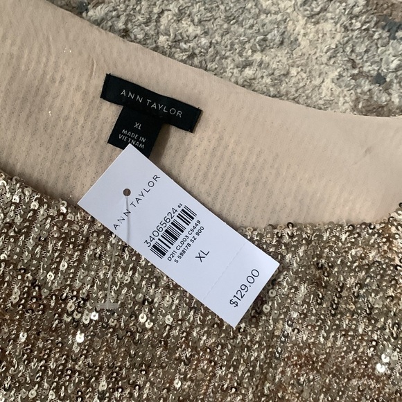 Ann Taylor gold sequin raglan‎ sleeve top  short sleeves large NWT XL holiday - Picture 12 of 14